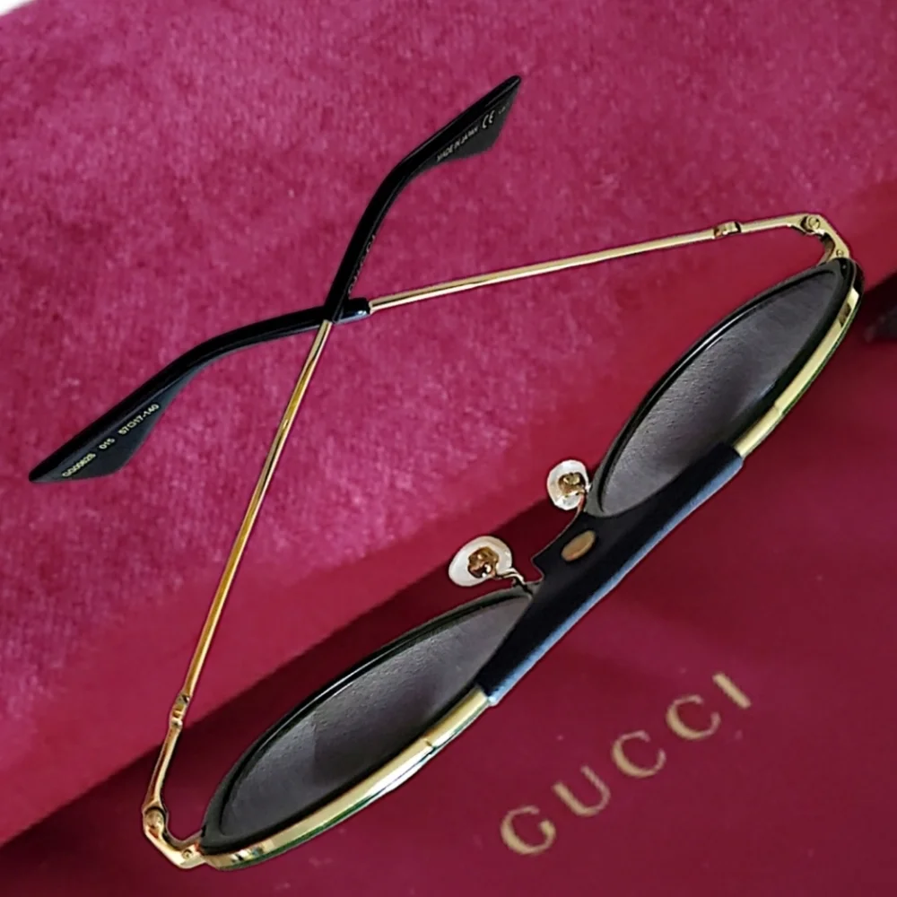 New Gucci GG0062S Green Red Web Aviator Sunglasses Gradient Lenses Case Dustbag